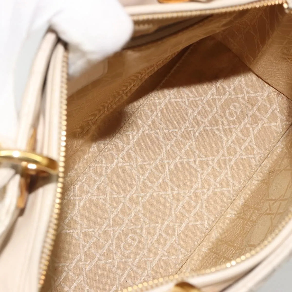Christian Dior Lady Dior Cannage Quilt Lambskin, Beige, Leather, Handbag
