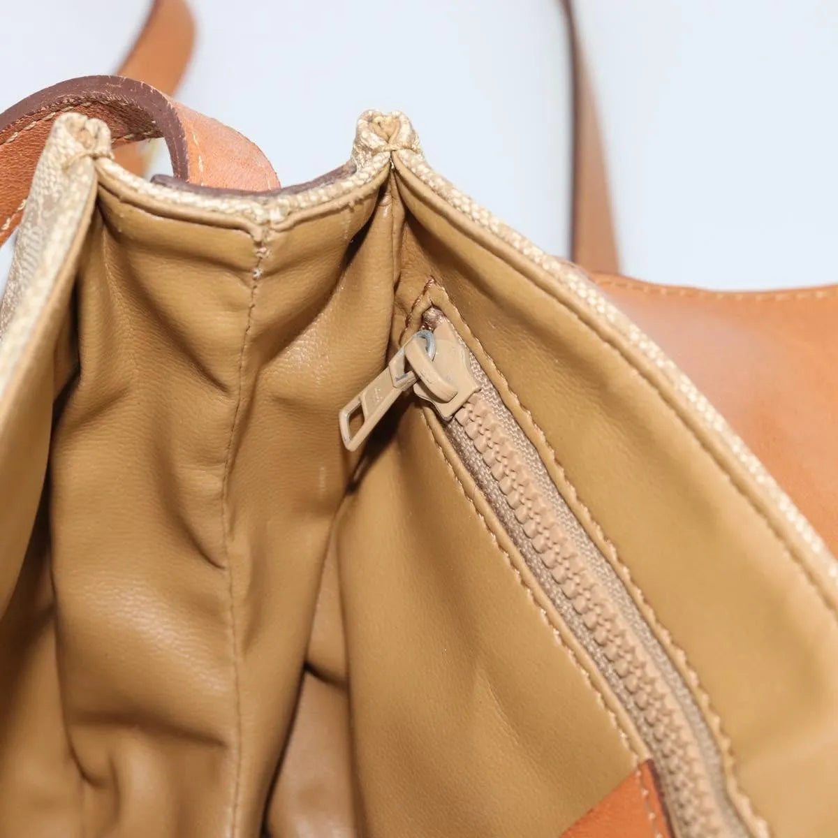 Celine Vintage Macadam Canvas and Leather, Beige, Canvas, Shoulder Bag