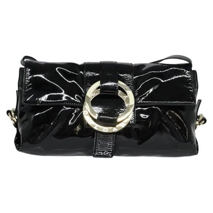 Bvlgari Chandra Flap Enamel, Black, Patent Leather, Shoulder Bag