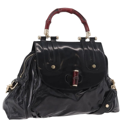 Gucci Pop Bamboo Handle Dialux Coated Canvas, Black, PVC, Handbag