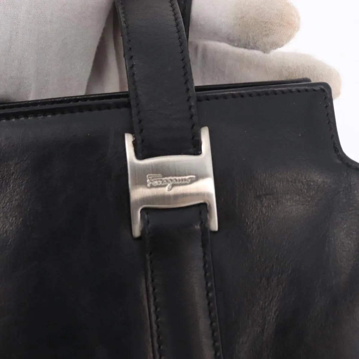 Salvatore Ferragamo Vintage Leather, Black, Leather, Tote Bag