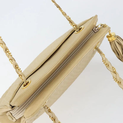 Bally Vintage Chain Quilted Leather, Beige, Leather, Shoulder Bag