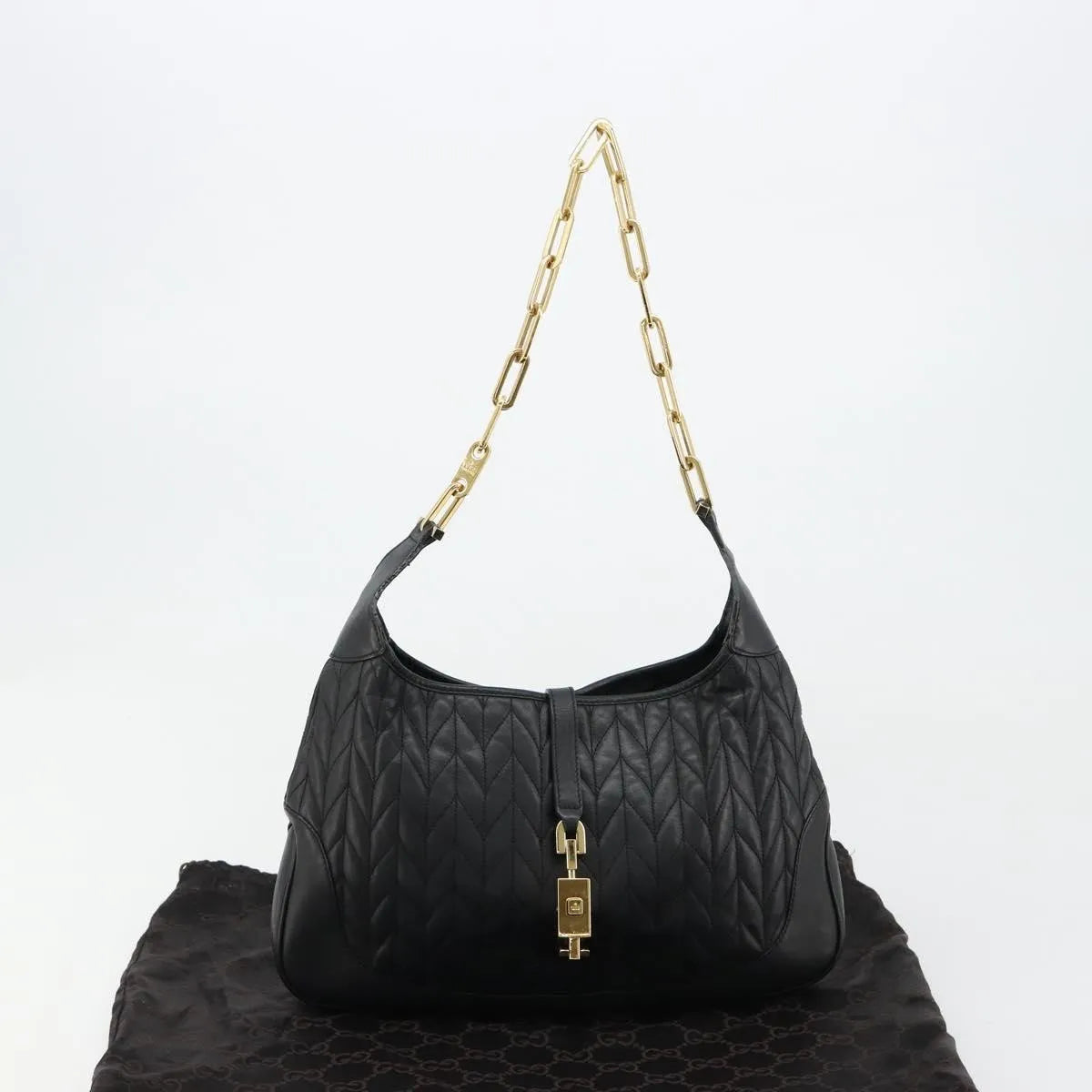 Gucci Vintage Jackie Shoulder Canvas and Leather, Black, Leather, Handbag