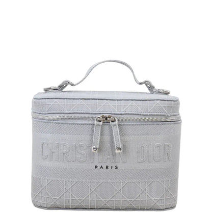 Christian Dior Diortravel Vanity Embroidered Cannage, Gray, Cotton, Toiletry Case