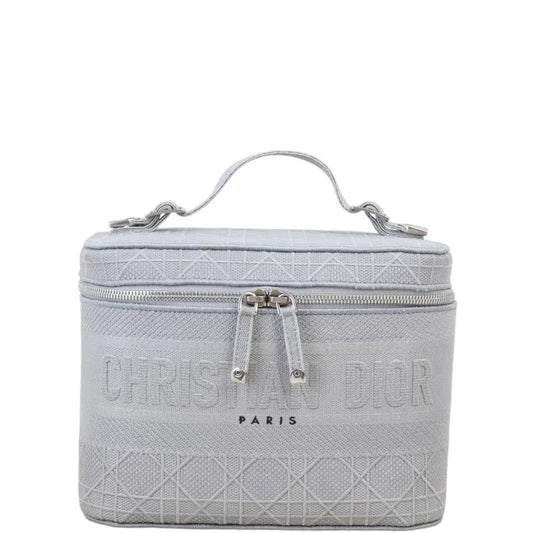 Christian Dior Diortravel Vanity Embroidered Cannage, Gray, Cotton, Toiletry Case