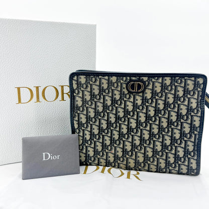 Christian Dior 30 Montaigne Zip Oblique Canvas, Navy, Canvas, Handbag