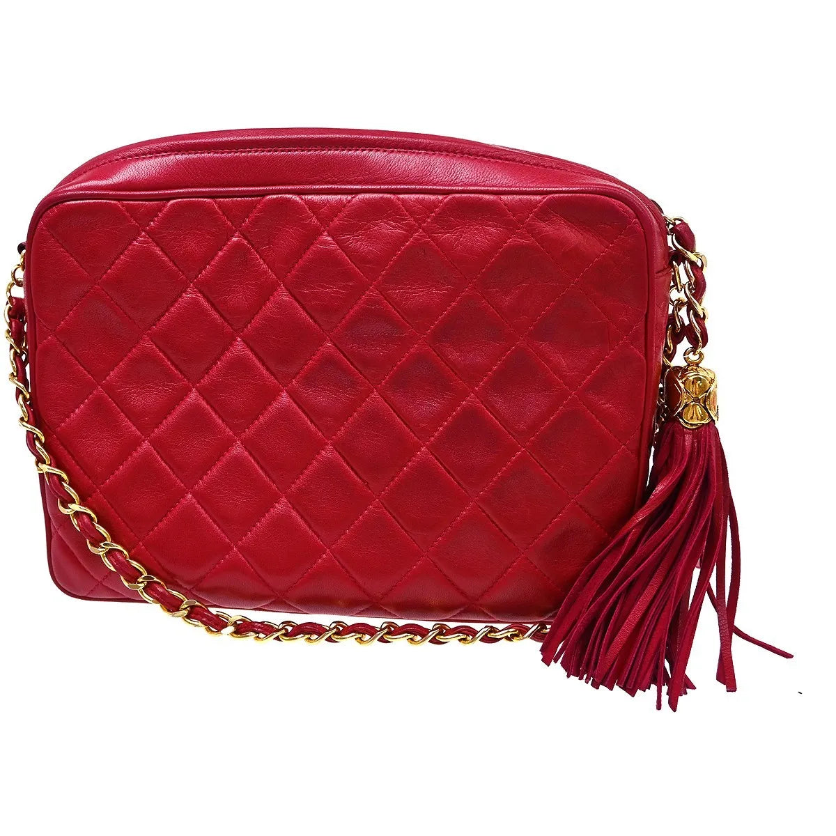 Chanel Vintage Front Pocket Camera Quilted Lambskin, Red, Leather, Shoulder Bag