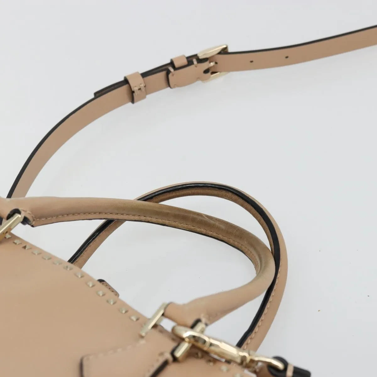 Valentino Garavani Convertible Zip Satchel Leather with Micro Rockstuds, Beige, Leather, Handbag