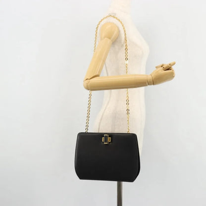 Salvatore Ferragamo Vintage Chain Leather, Black, Leather, Shoulder Bag