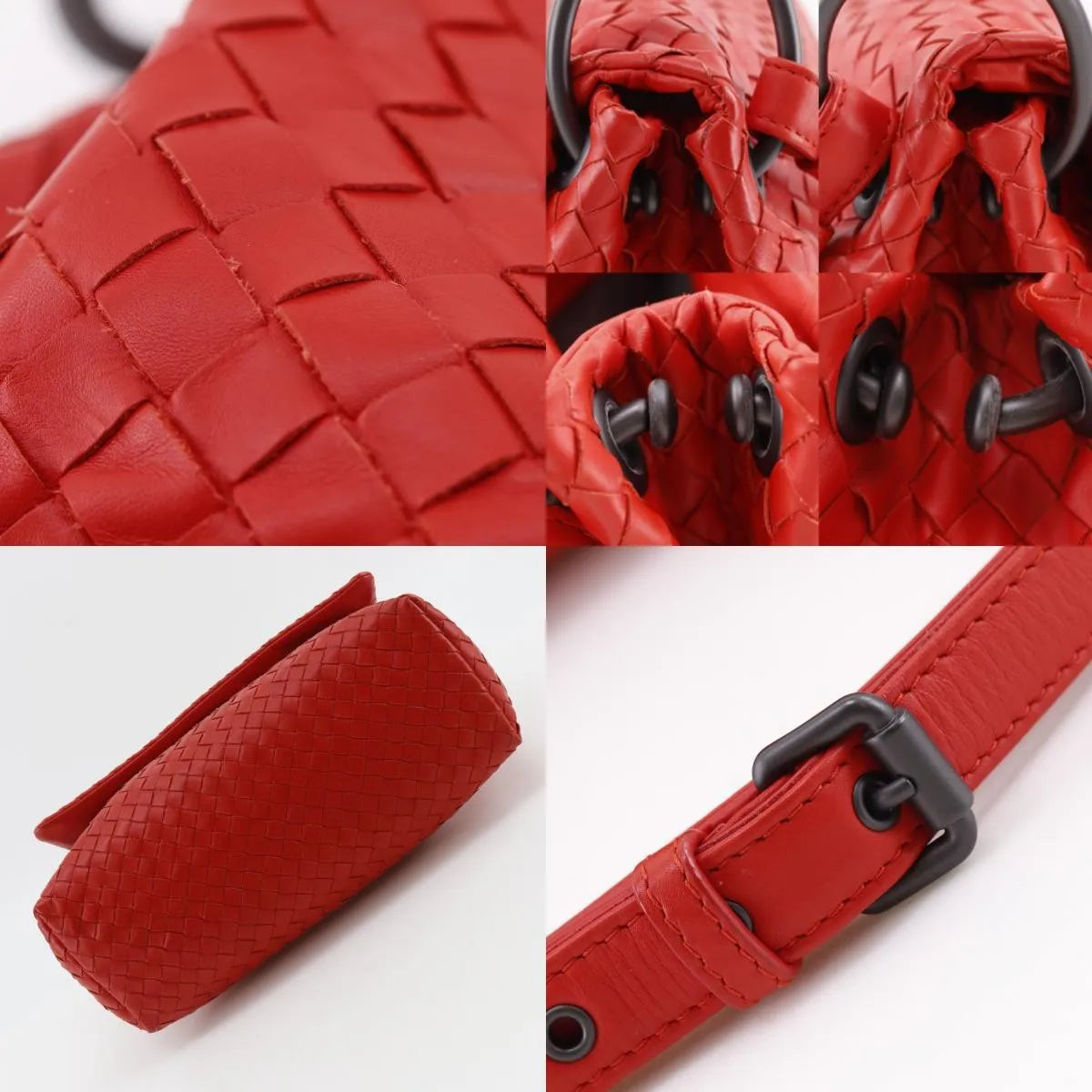 Bottega Veneta Intrecciato Shoulder Leather, Red, Calfskin, Shoulder Bag