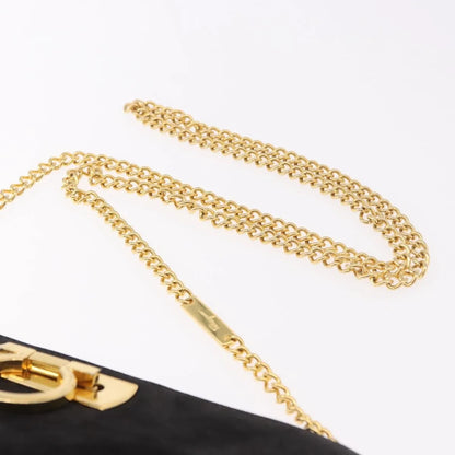 Salvatore Ferragamo Gancini Chain Suede, Black, Suede, Shoulder Bag