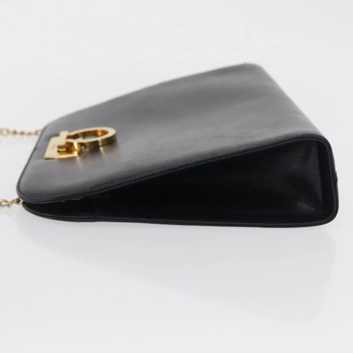 Salvatore Ferragamo Vintage Gancini Chain Leather, Navy, Leather, Shoulder Bag