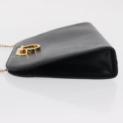 Salvatore Ferragamo Vintage Gancini Chain Leather, Navy, Leather, Shoulder Bag