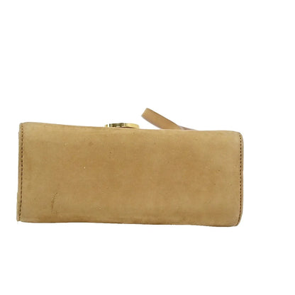 Salvatore Ferragamo Gancini Flap Suede, Beige, Suede, Shoulder Bag