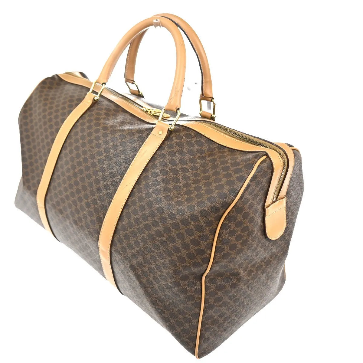 Celine Vintage Duffle Macadam Coated Canvas, Brown, PVC, Travel Bag