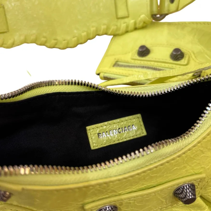 Balenciaga Le Cagole Giant Studs Shoulder BB Monogram Denim, Yellow, Leather, Handbag