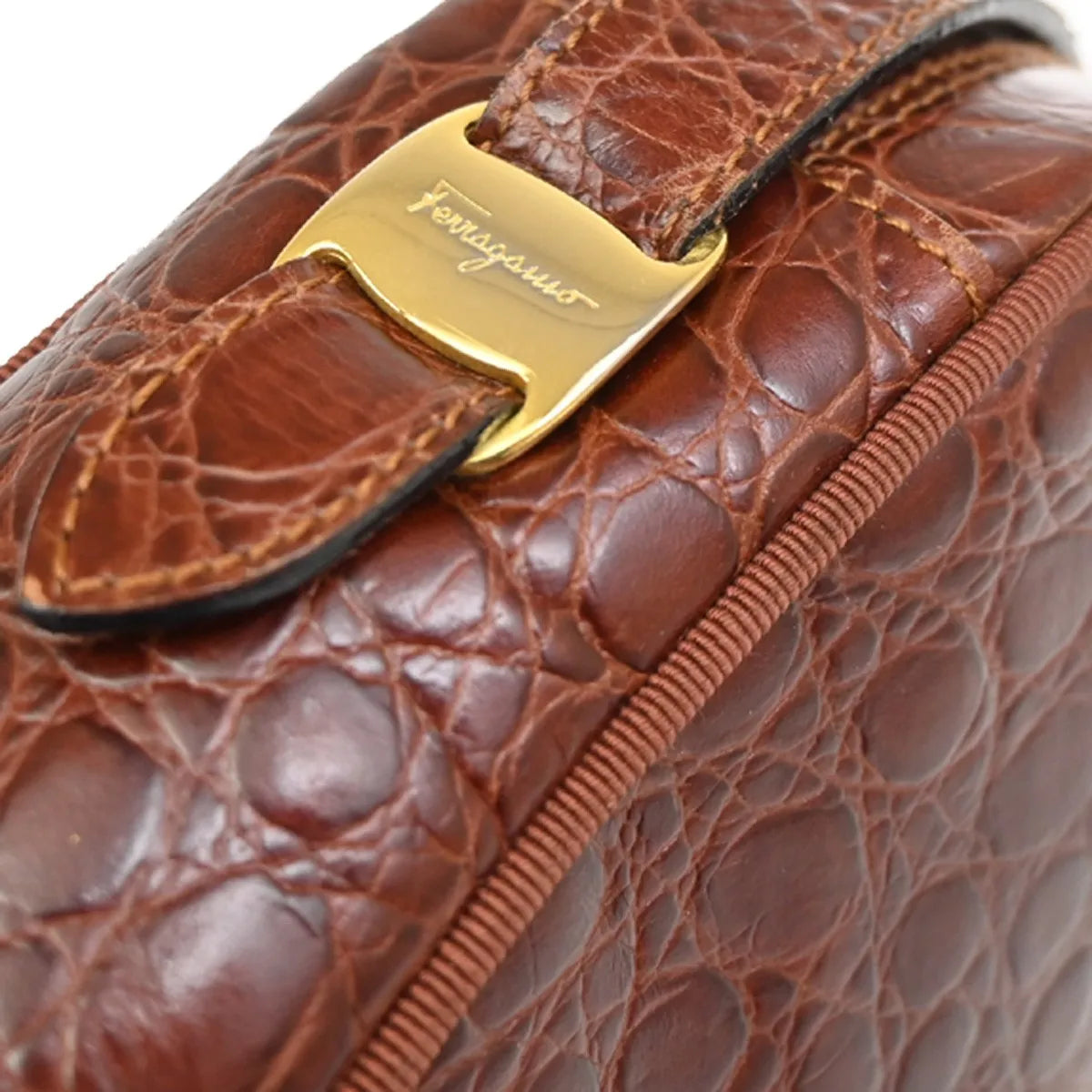 Salvatore Ferragamo Vala Leather, Brown, Leather, Shoulder Bag