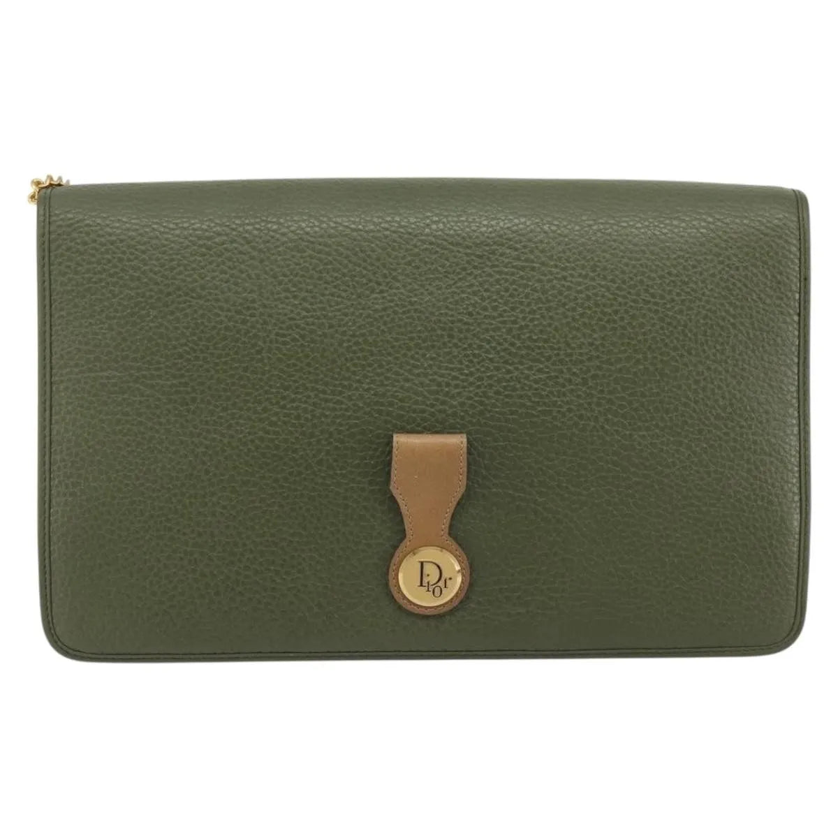 Christian Dior Vintage Chain Flap Leather, Green, Leather, Shoulder Bag