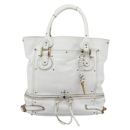Chloe Paddington Lock Tote Leather, White_gold, Leather, Tote Bag