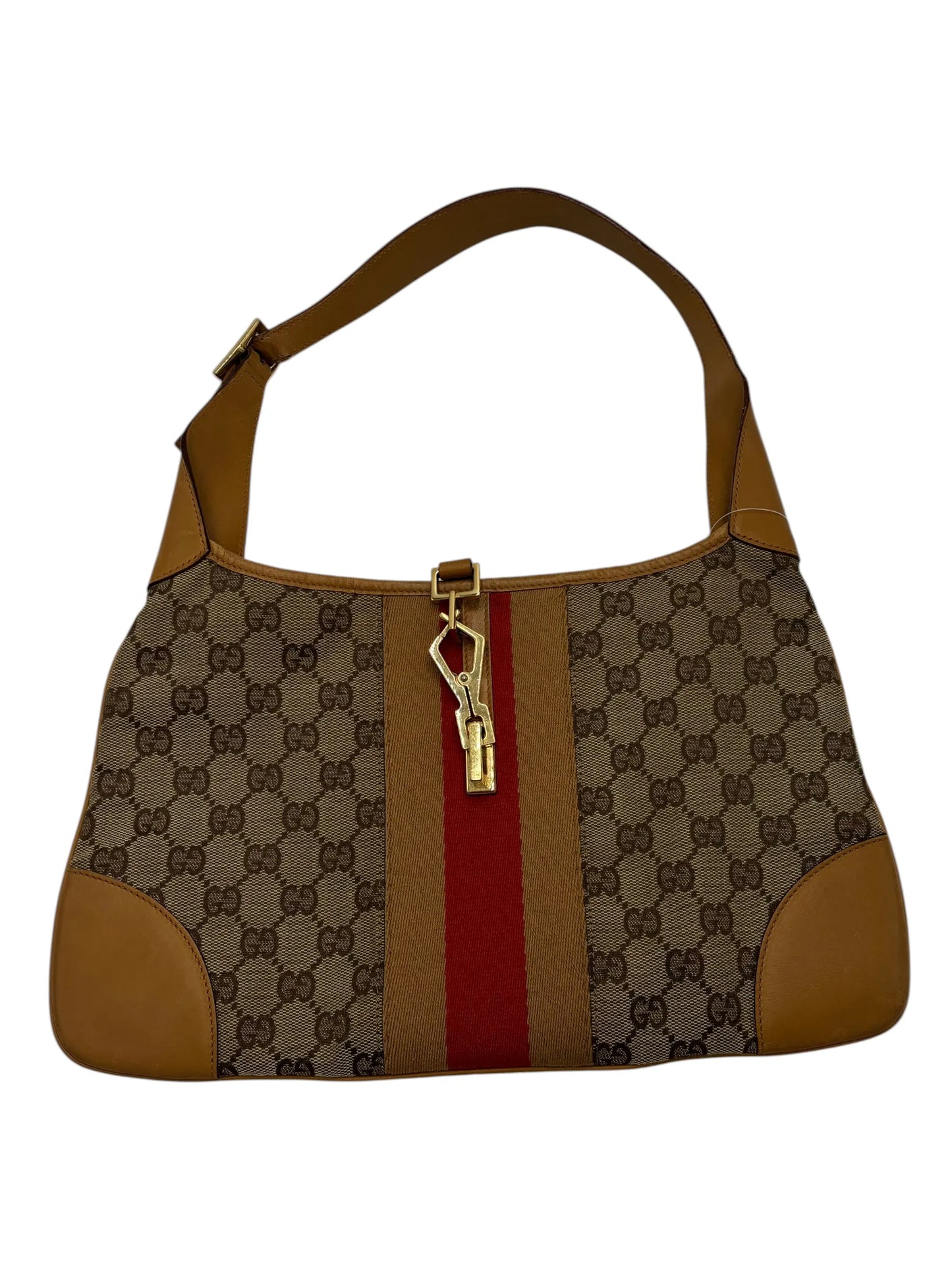 Gucci Vintage Jackie Shoulder Canvas and Leather, Beige, Canvas, Handbag