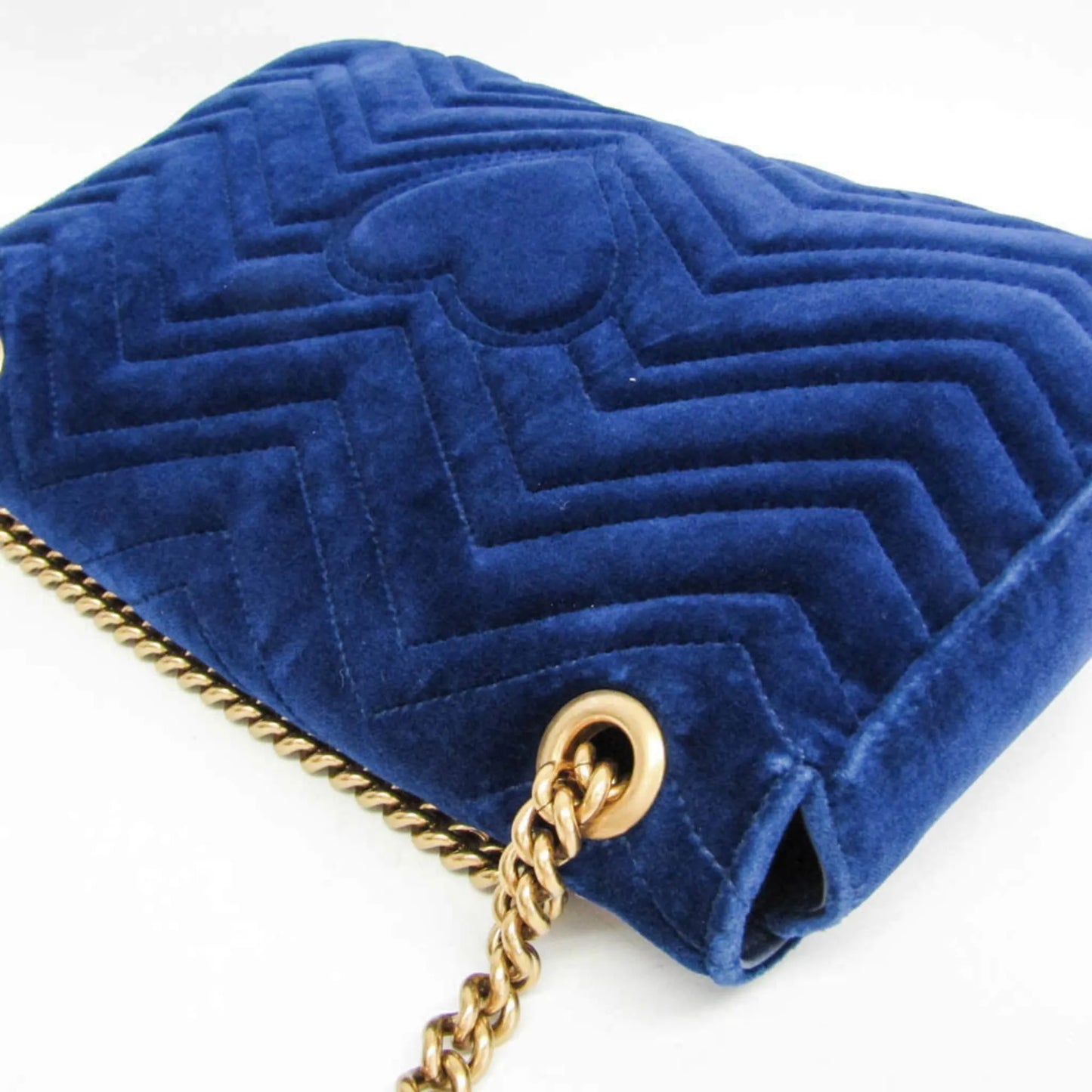 Gucci GG Marmont Flap Embroidered Matelasse Velvet, Blue, Velvet, Shoulder Bag