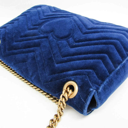 Gucci GG Marmont Flap Embroidered Matelasse Velvet, Blue, Velvet, Shoulder Bag