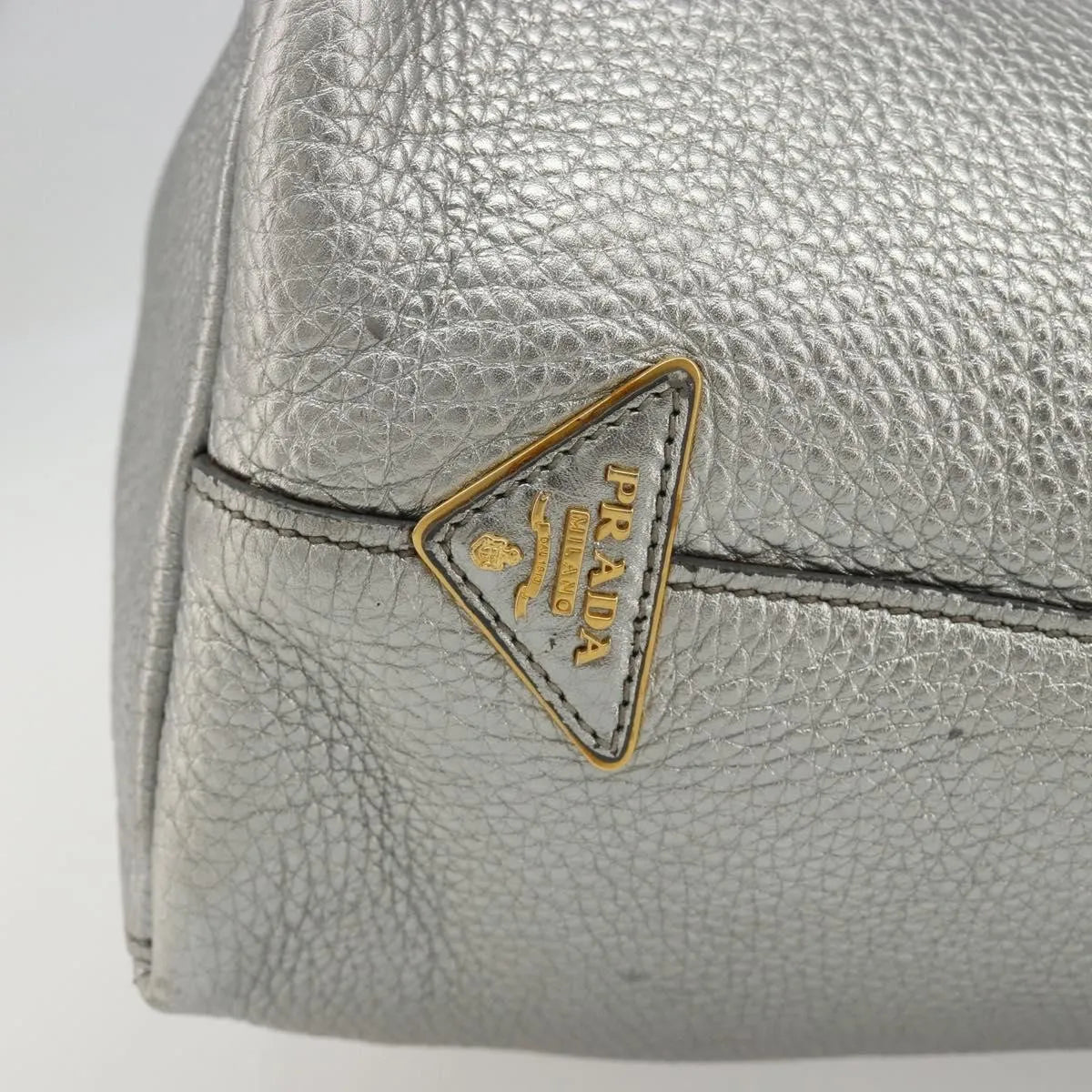 Prada Vintage Tote Leather, Silver, Leather, Tote Bag