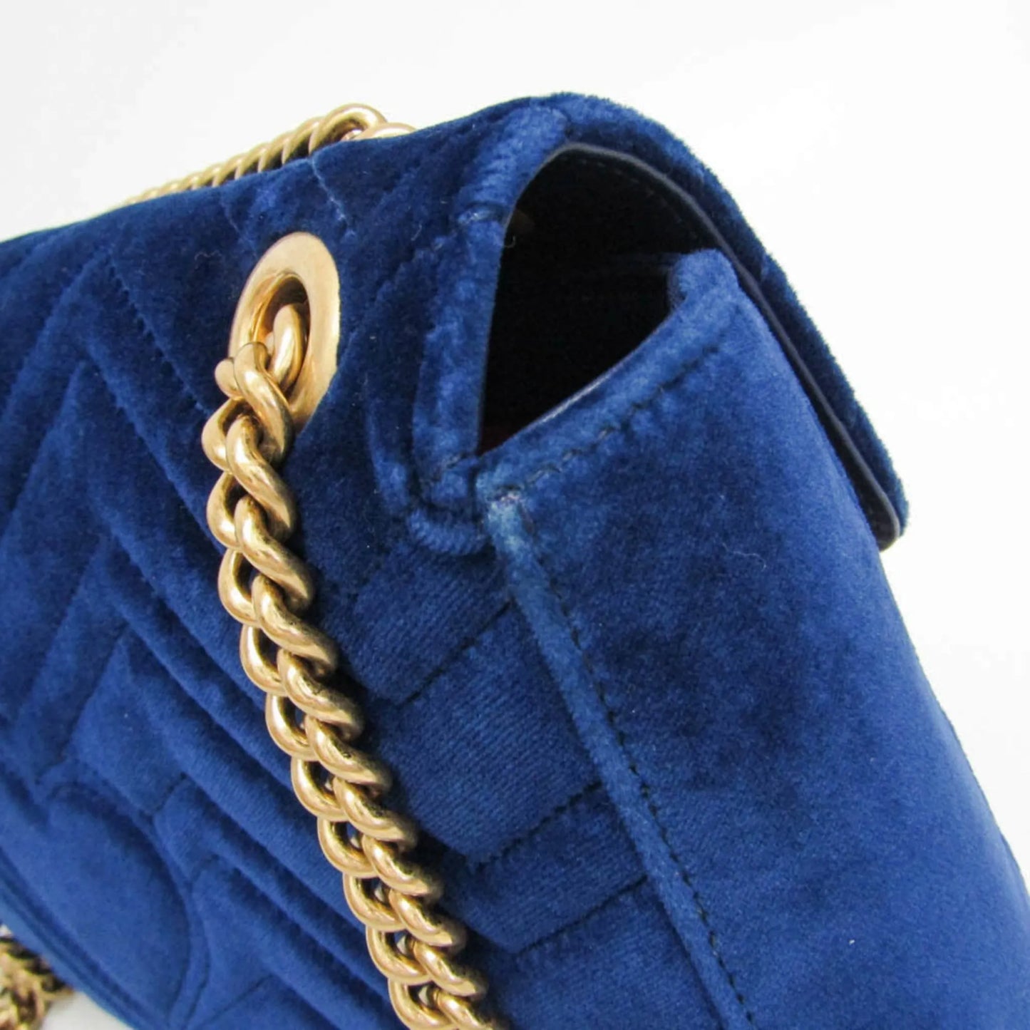 Gucci GG Marmont Flap Embroidered Matelasse Velvet, Blue, Velvet, Shoulder Bag