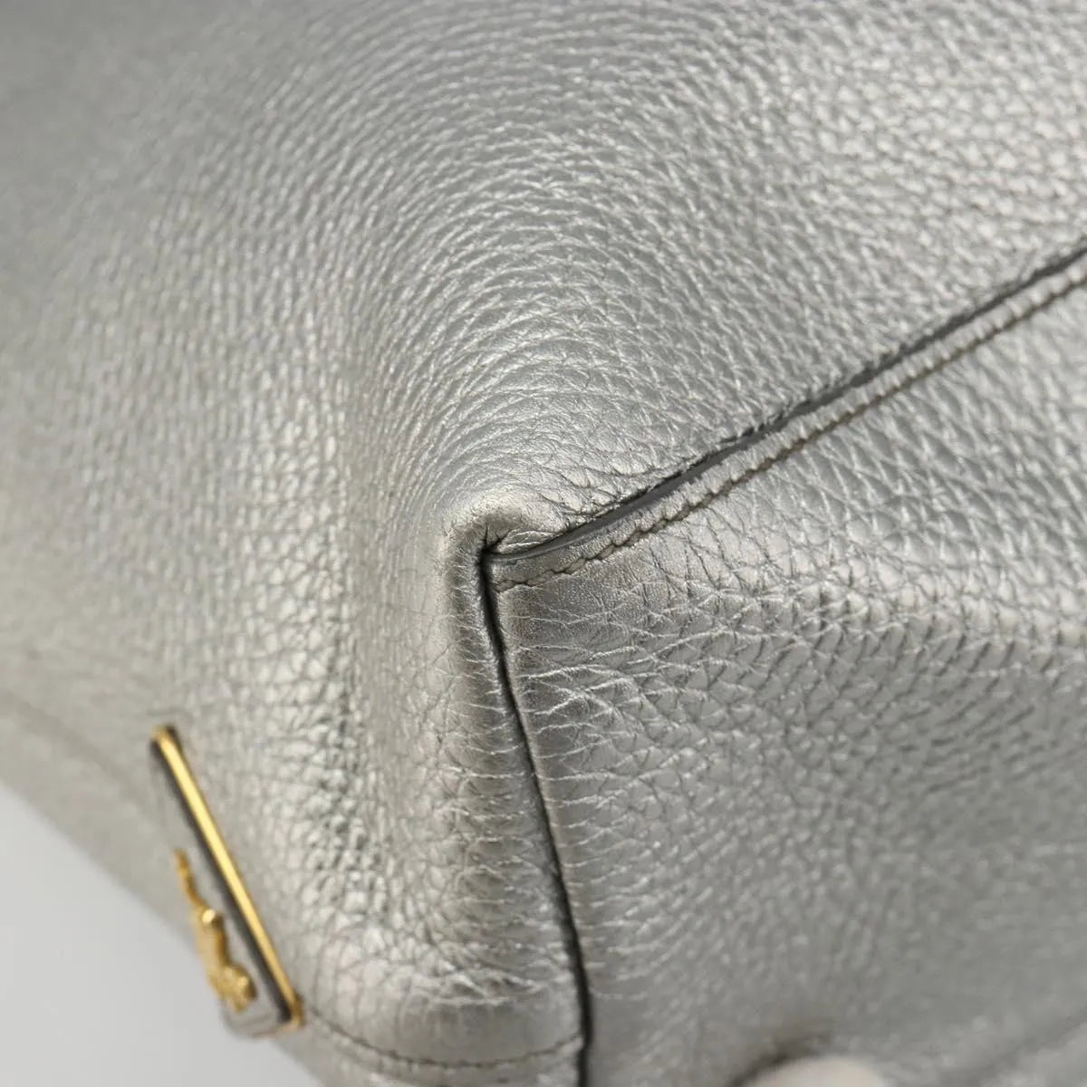 Prada Vintage Tote Leather, Silver, Leather, Tote Bag