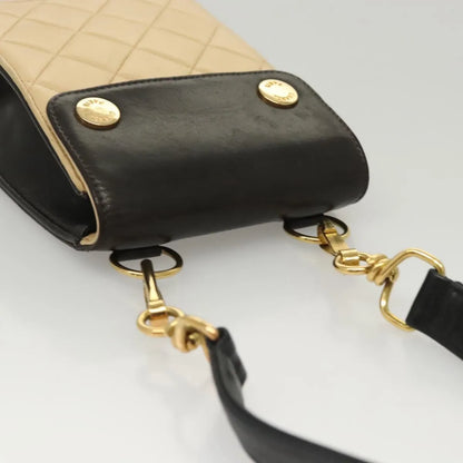 Chanel Vintage Button Waist Quilted Lambskin, Beige, Leather, Handbag