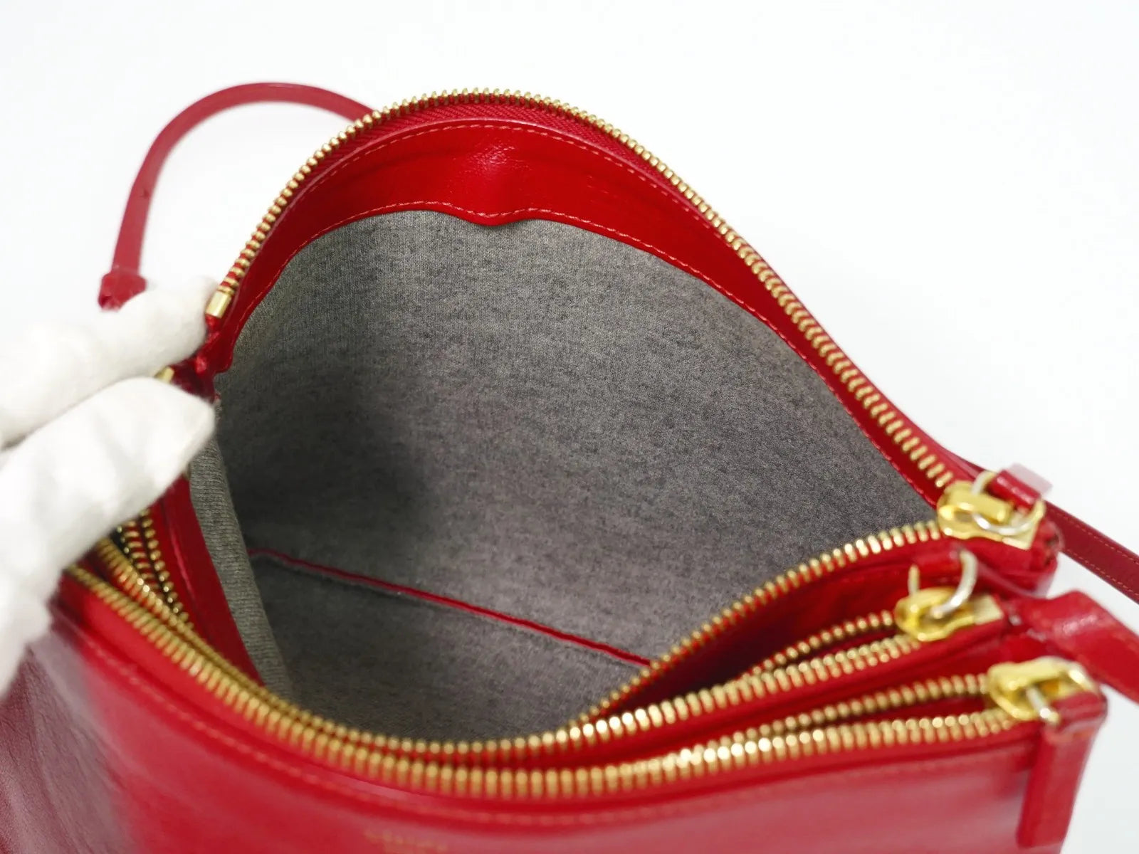 Celine Trio Leather, Red, Leather, Shoulder Bag