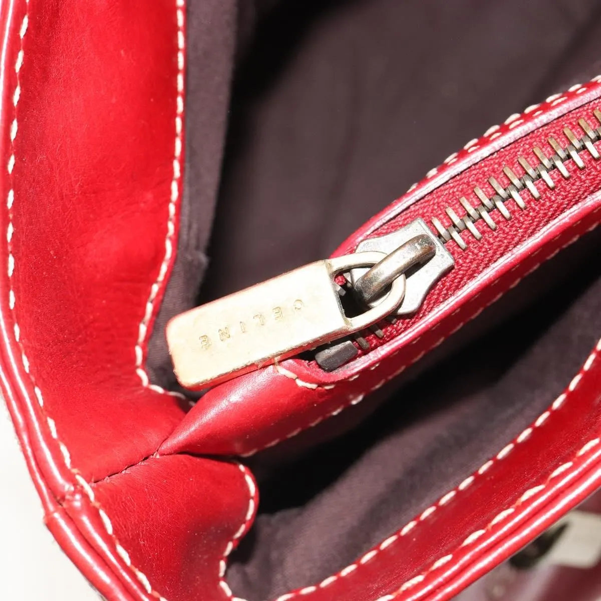Celine Boogie Satchel Leather, Red, Leather, Handbag
