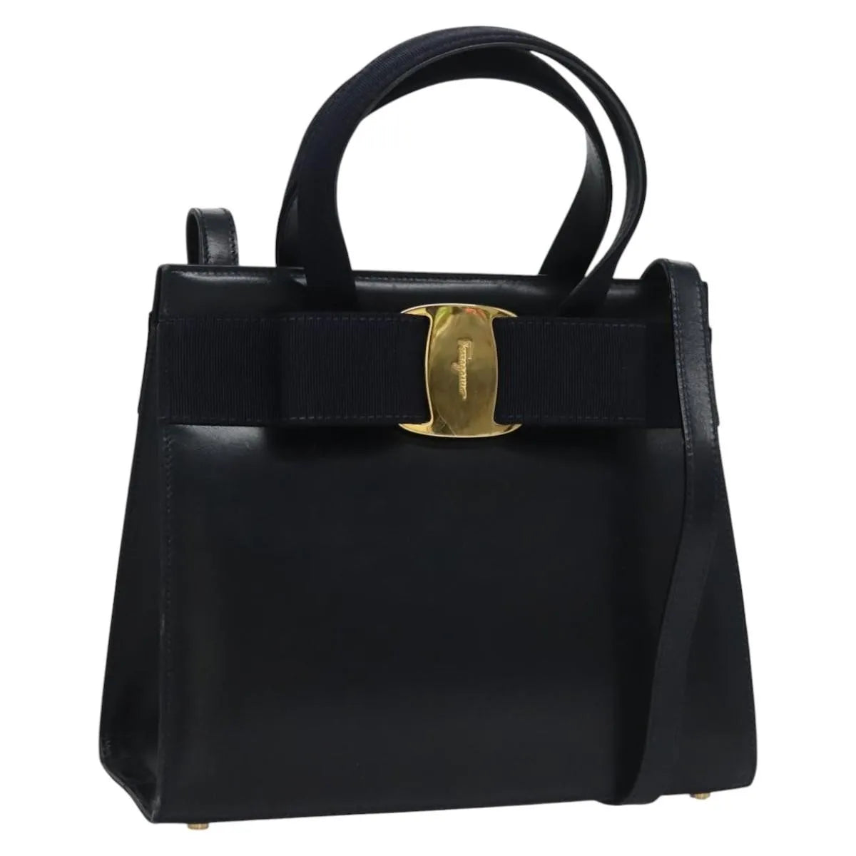 Salvatore Ferragamo Convertible Vara Bow Tote Leather, Navy, Leather, Handbag
