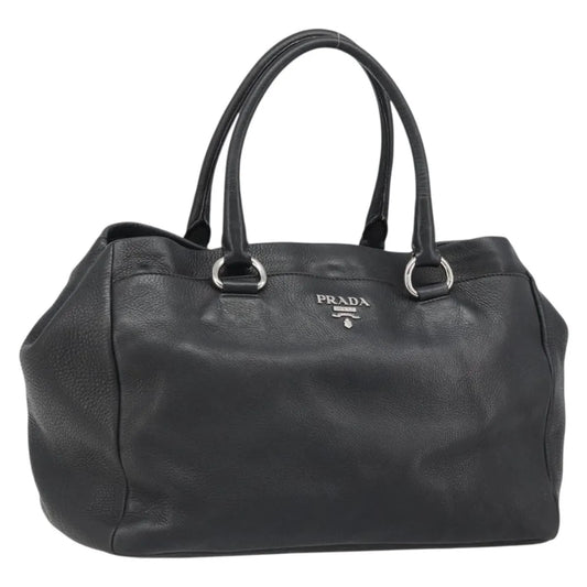 Prada Top Handle Tote Leather, Black, Leather, Tote Bag