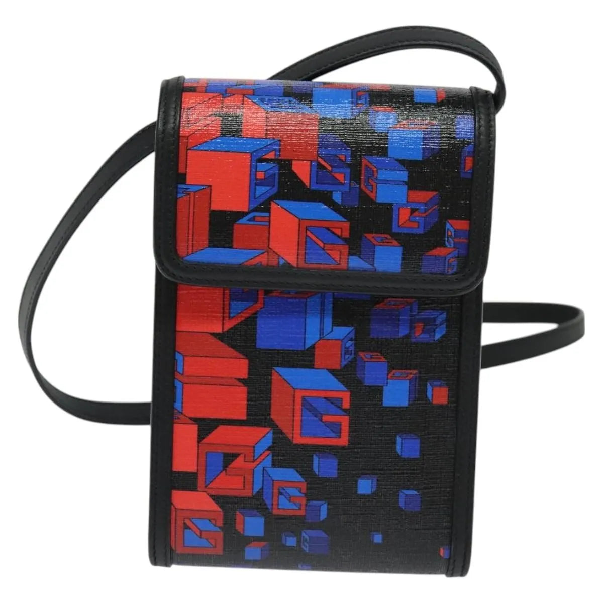 Gucci Flap Printed Coated Canvas, Black, PVC, Shoulder Bag