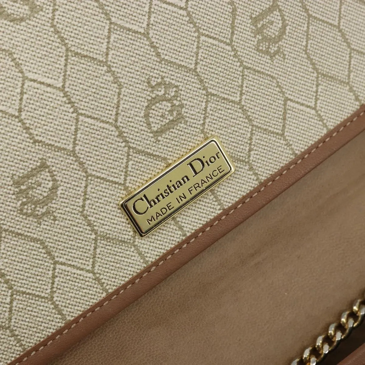 Christian Dior Vintage Honeycomb chain Canvas, Beige, Canvas, Shoulder Bag