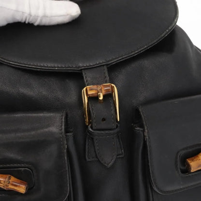 Gucci Vintage Bamboo Leather, Black, Leather, Backpack