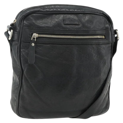Gucci Front Zip Messenger Guccissima Leather, Black, Leather, Shoulder Bag