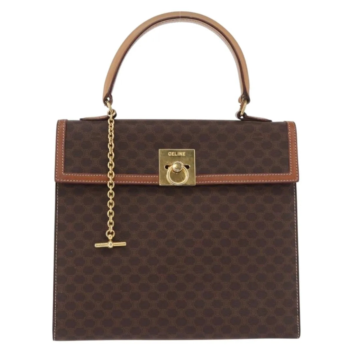 Celine Vintage Macadam Canvas and Leather, Brown, Canvas, Handbag