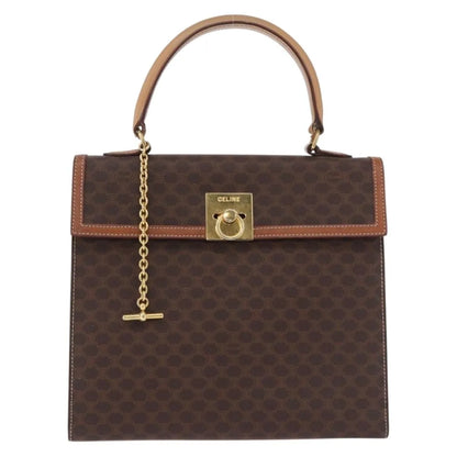 Celine Vintage Macadam Canvas and Leather, Brown, Canvas, Handbag