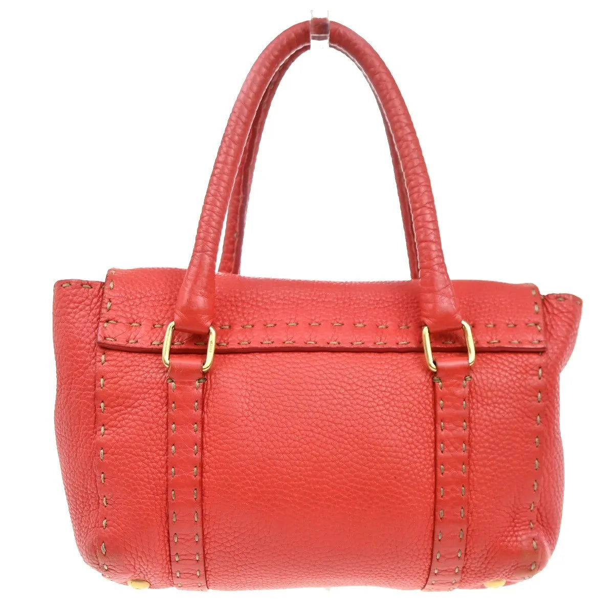 Fendi Selleria Linda Satchel Pebbled Leather, Red, Leather, Handbag