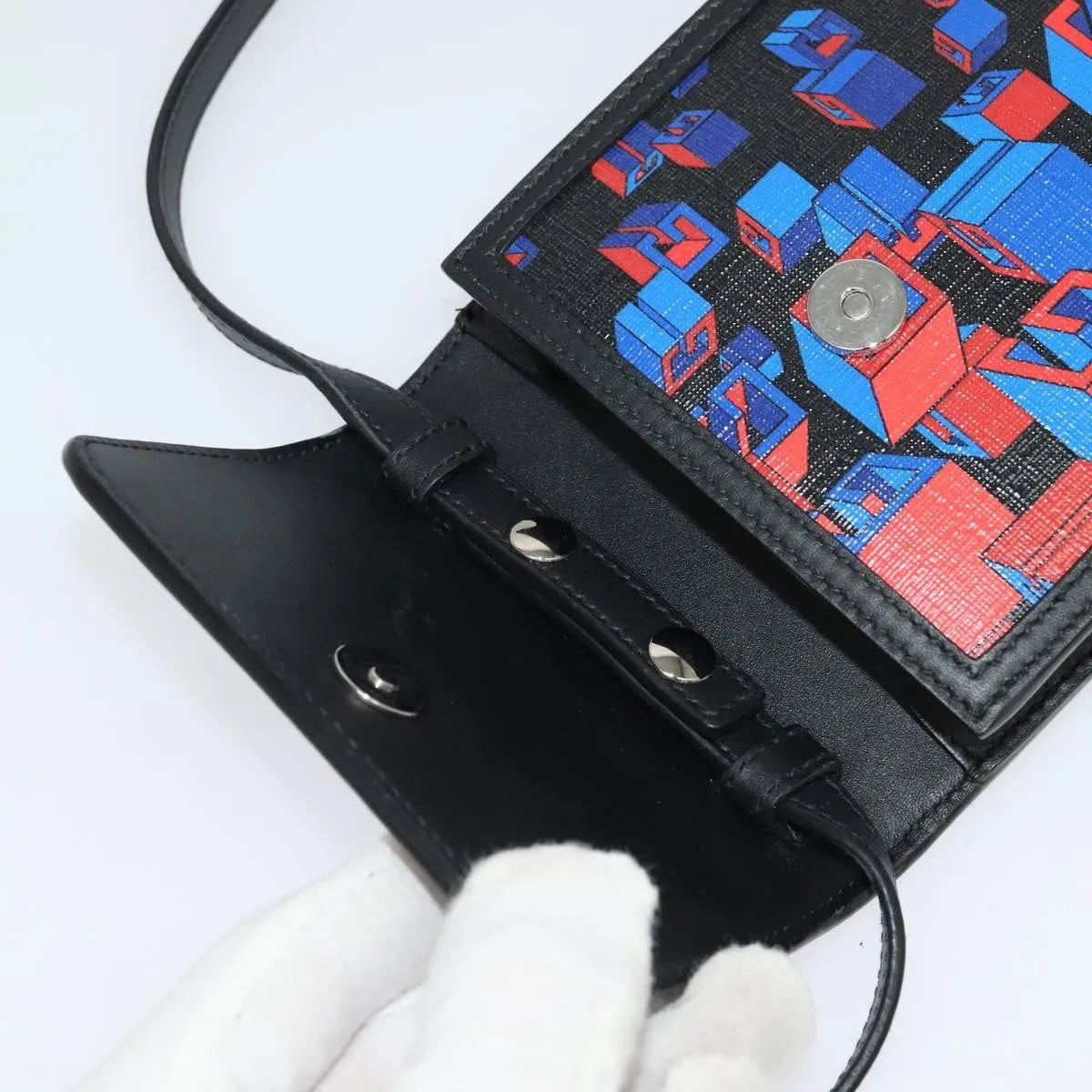 Gucci Flap Printed Coated Canvas, Black, PVC, Shoulder Bag
