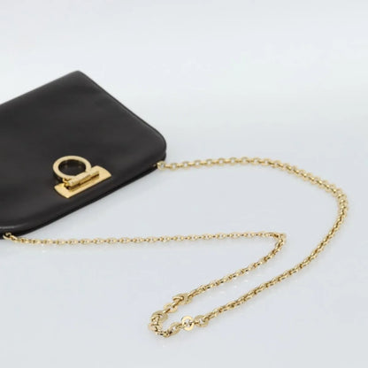 Salvatore Ferragamo Vintage Gancini Chain Leather, Brown, Leather, Shoulder Bag