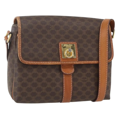 Celine Vintage Macadam Canvas and Leather, Brown, Canvas, Shoulder Bag
