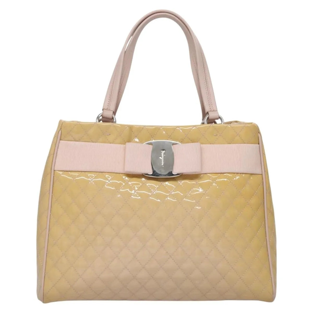 Salvatore Ferragamo Vala Patent leather, Beige, Patent Leather, Handbag