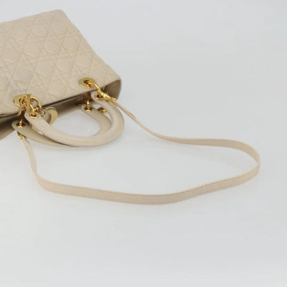 Christian Dior Lady Dior Cannage Quilt Lambskin, Beige, Leather, Handbag