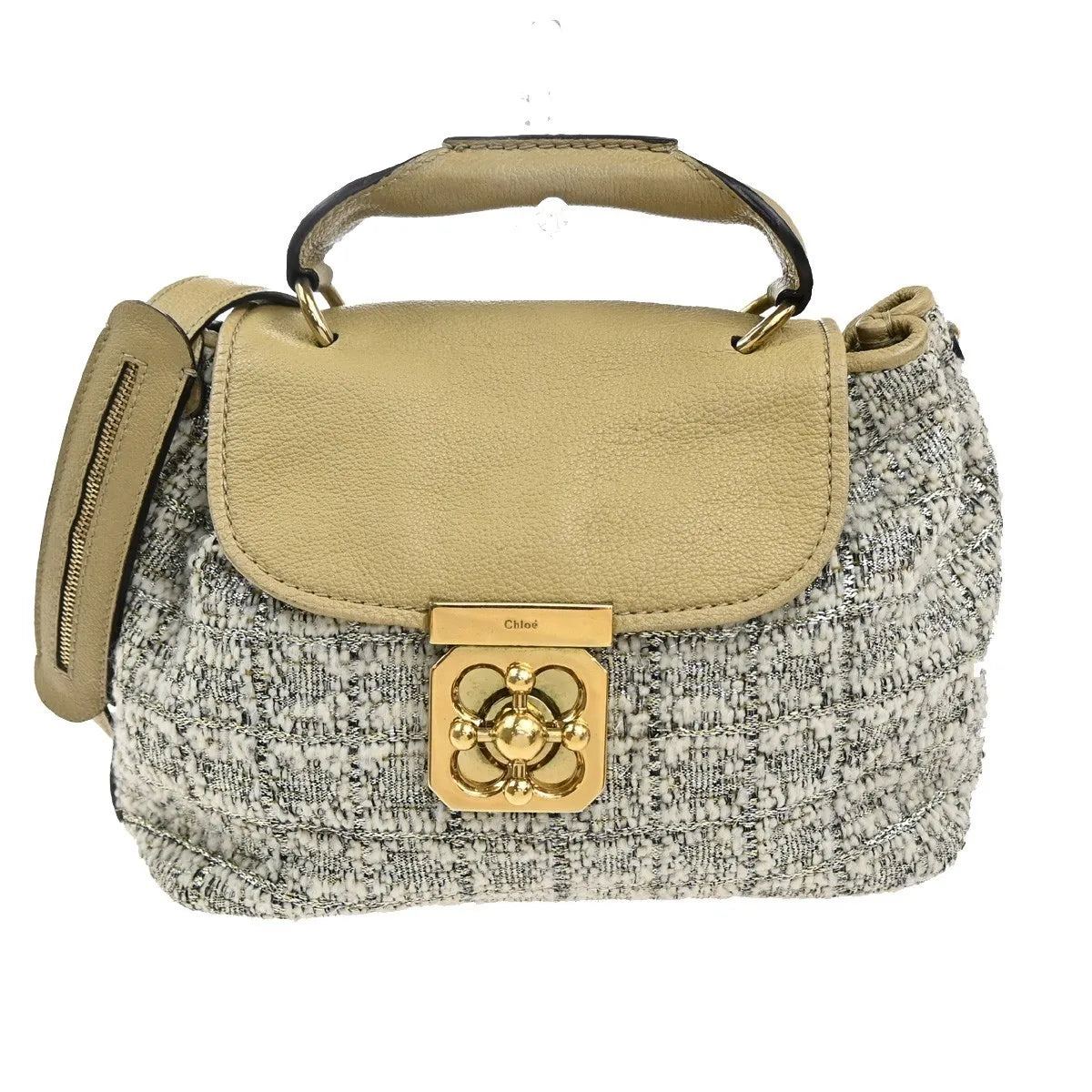 Chloe Elsie Tweed Leather, Beige, Tweed, Shoulder Bag