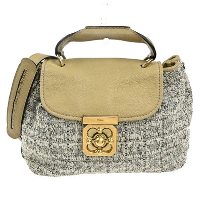 Chloe Elsie Tweed Leather, Beige, Tweed, Shoulder Bag