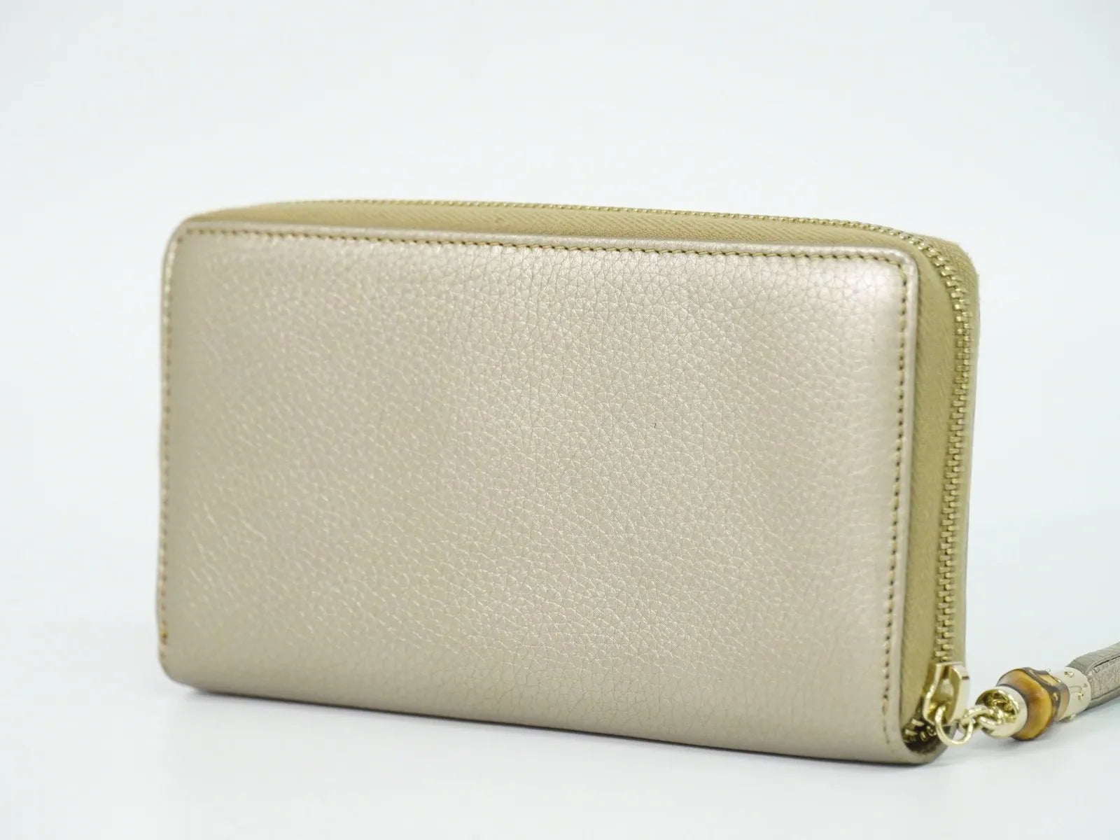 Gucci Bamboo Tassel Zip Leather, Gold, Leather, Wallet