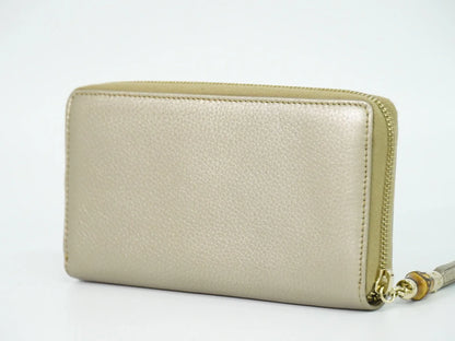 Gucci Bamboo Tassel Zip Leather, Gold, Leather, Wallet